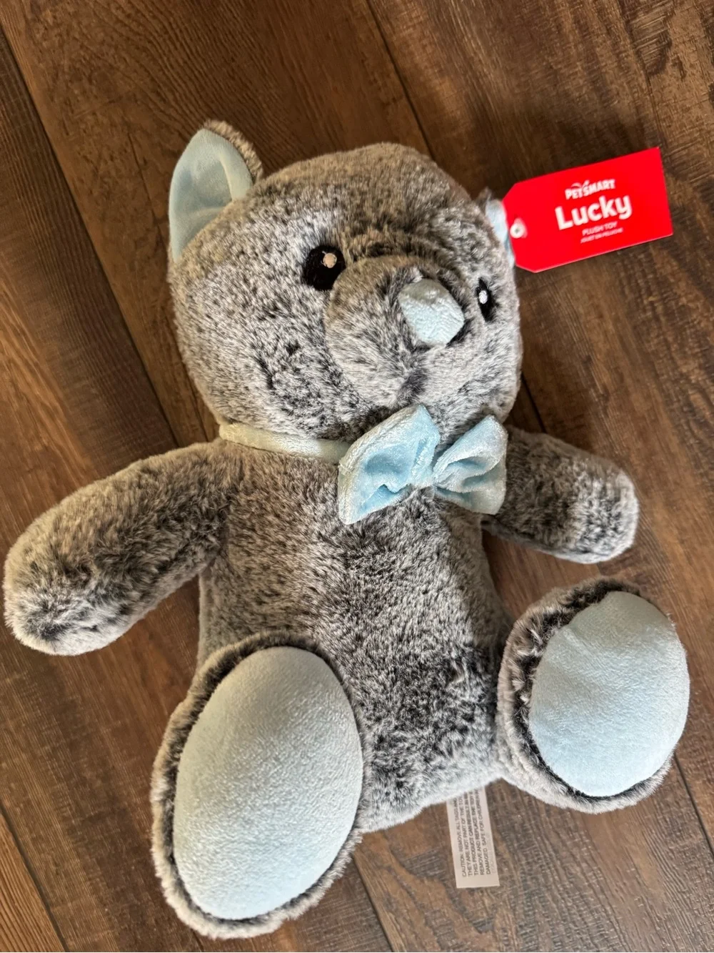 NWT Plush Gray Bear with Light Blue Bow & Paws Dog Toy